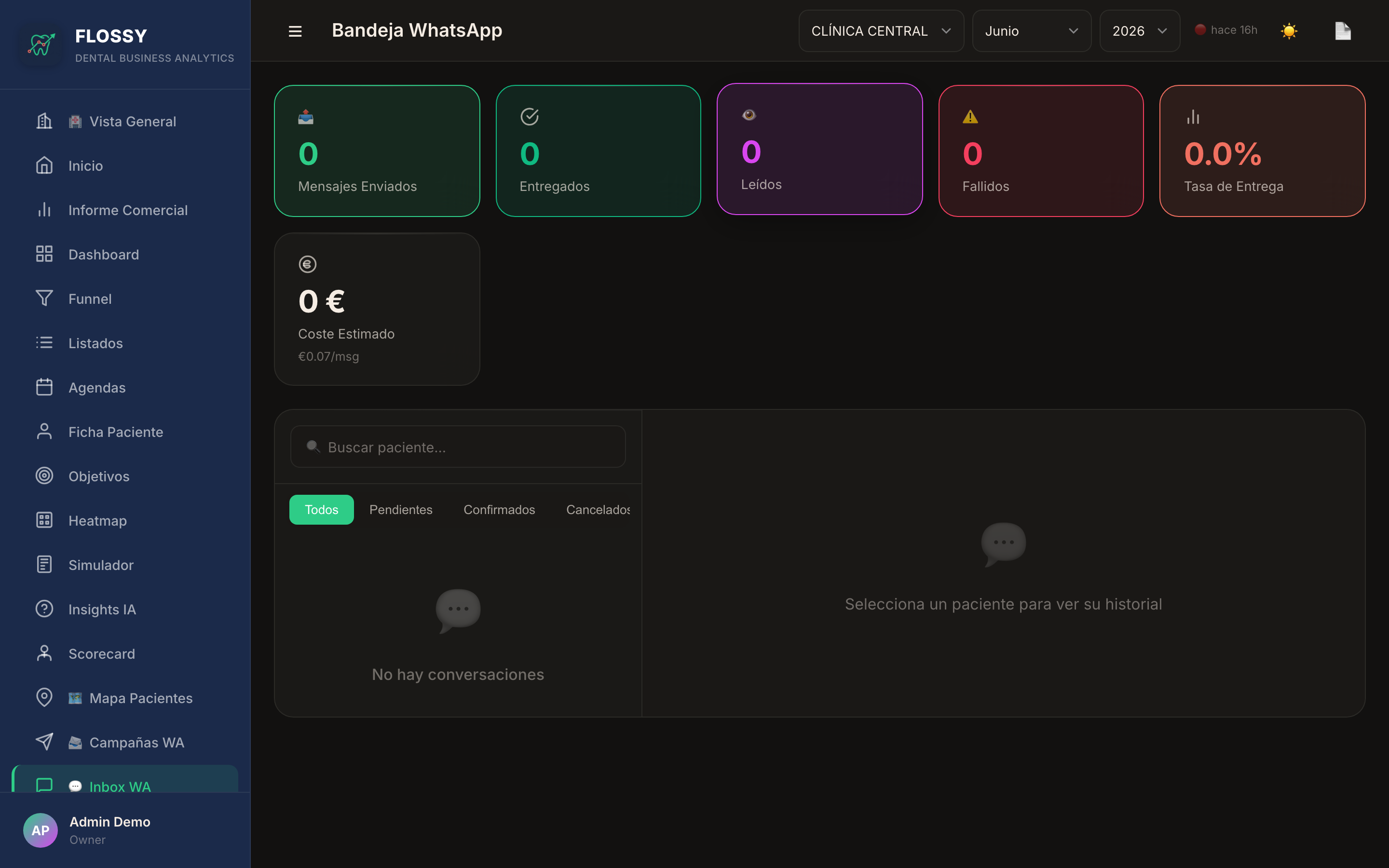 Inbox WhatsApp — conversaciones con pacientes en tiempo real
