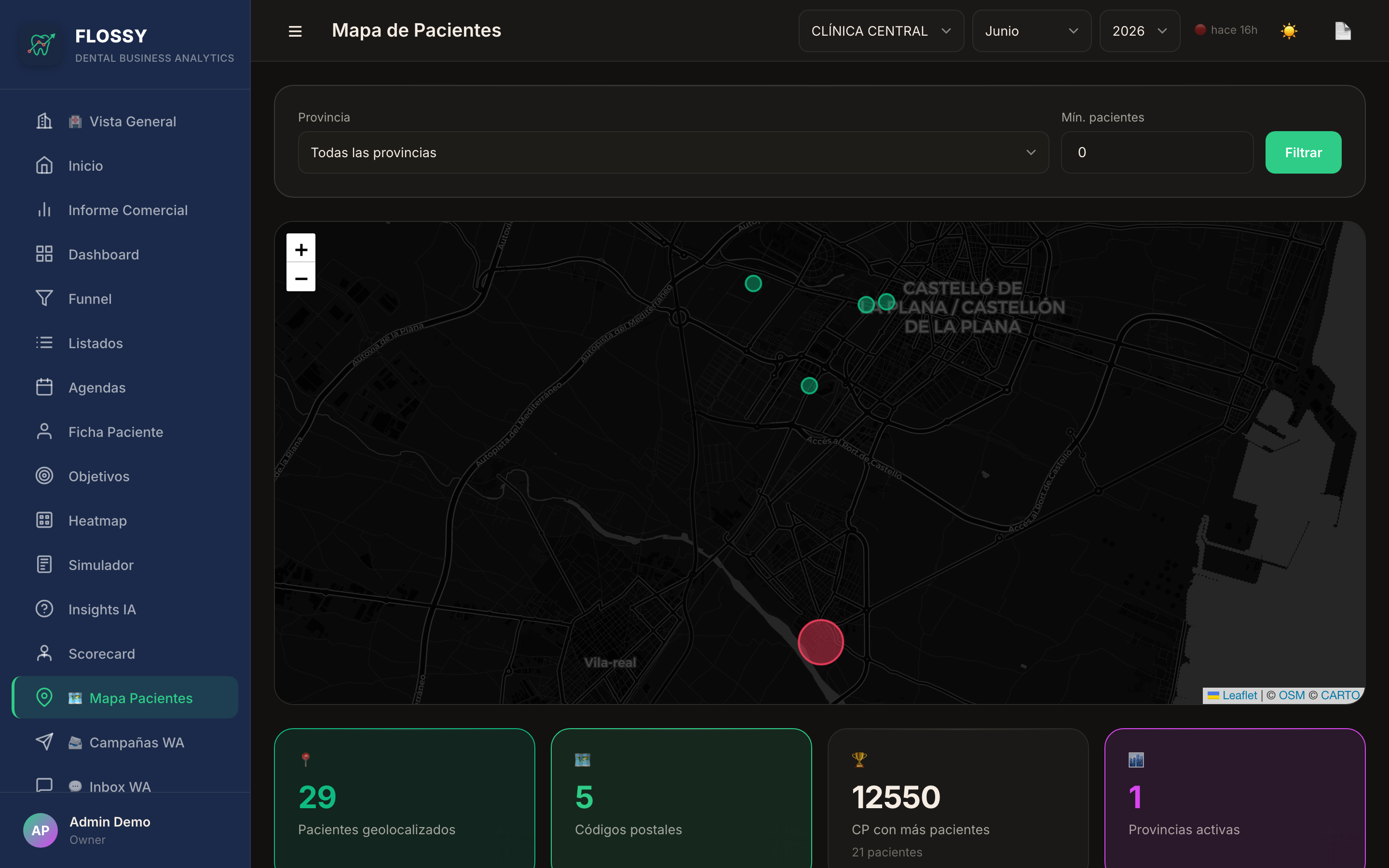 Mapa de Pacientes — geolocalización y códigos postales